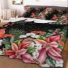 Twin XL Quilt Set, Red Bird Poinsettia Berry Leaf Lightweight Soft Microfiber Summer Bedspread Coverlet with 2 Pillow Shams, Christmas Plant on Black 3 Piece Bedding Set for All Seasons view 2