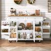 Gitua 55" W Rolling Kitchen Island with Drop Leaf Movable Kitchen Carts on Wheels Island with Storage Cabinet, Island Table for Kitchen with Rubber Wood Top and Rack and Drawers, Matte, White view 1