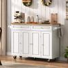 Gitua 55" W Rolling Kitchen Island with Drop Leaf Movable Kitchen Carts on Wheels Island with Storage Cabinet, Island Table for Kitchen with Rubber Wood Top and Rack and Drawers, Matte, White view 2