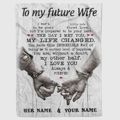 Personalized Future Wife Blanket from Future Husband, Custom Name Cozy Fleece Sherpa Throw, Romantic Love Keepsake for Her, Valentine Birthday for Girlfriend or Fiance