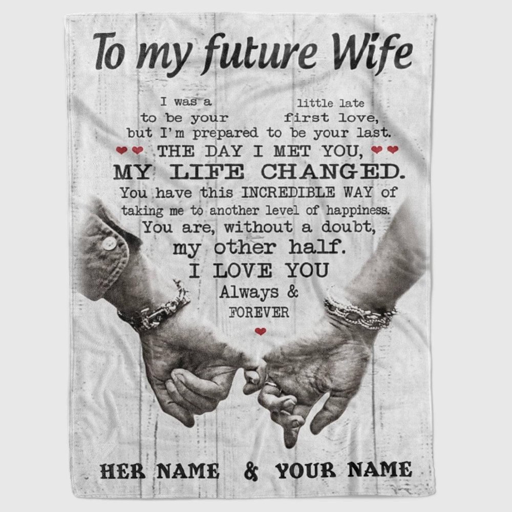 Personalized Future Wife Blanket from Future Husband, Custom Name Cozy Fleece Sherpa Throw, Romantic Love Keepsake for Her, Valentine Birthday for Girlfriend or Fiance