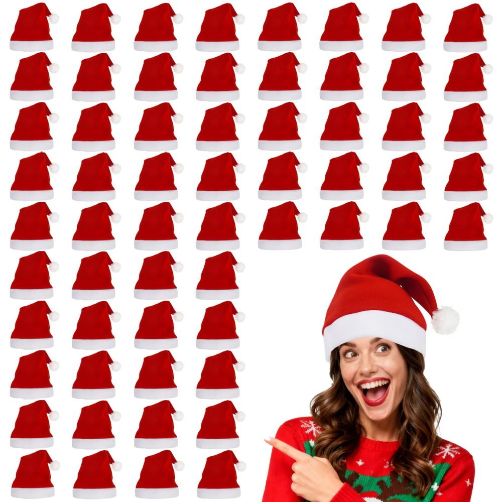 Luenghaoyun Whololovein 120 Pack 12x16 inches Red Non-woven Christmas Santa Hats Bulk for Adult Xmas Party Supplies