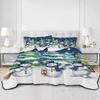 Full Quilt Set, Christmas Snowman Xmas Tree Winter Snow Lightweight Soft Microfiber Summer Bedspread Coverlet with 2 Pillow Shams, Holly Berries Dark Blue 3 Piece Bedding Set for All Seasons view 4