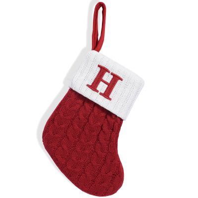 Christmas Stockings with Initials Small Embroidered Letter Knit Stocking Decorations for Family Holiday Tree Fireplaces Knit Stockings Letter Hanging Socks for Party Decorations