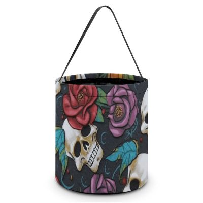 Halloween Tote Candy Bags, Sugar Skull Flowers Suitable for Party Supplies, Reusable Snack Gift Bags