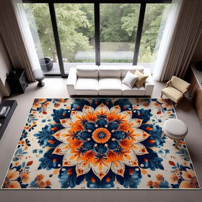 10x15 Mandala Rug, Lotus Rug, Mandala Floral Rugs, Ethnic Flower Rugs, Yoga Meditation Carpet for Living Room, Boho Carpet, Non Slip & Faux Cashmere Low Pile
