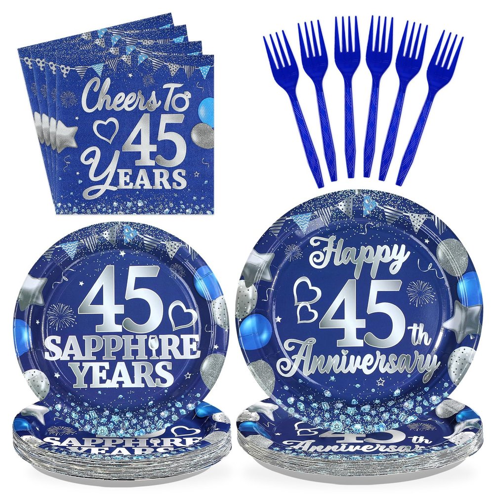 Greencian 96Pcs 45th Anniversary Decorations for Men Women, Serves 24
