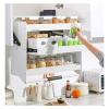 3-Tier Pull-Down Shelf, Lifting Basket, Pull-out Cabinet Organizer, Height Adjustable Hanging Mounted Spice Rack For Kitchen Storage Room Balcony Upper Cabinets((LxWxH)57.2x25x45.2cm) view 1
