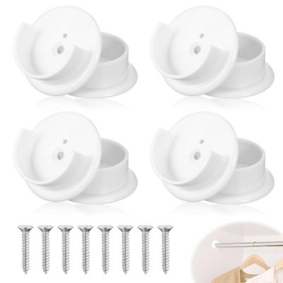 Closet Rod Holders 8PCS Plastic Closet Pole Socket Support for 1-3/8" Heavy Duty Wardrobe Tube Rail Support Bracket with Screws Fittings for Home Shower Curtains and Clothing Stores (8Pcs White)