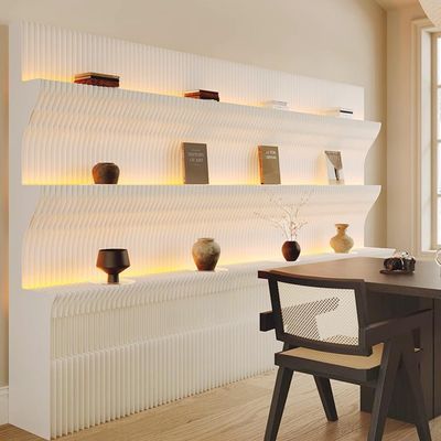 6.2FT Paper Room Divider with Led Light, Three-Tier Room Wall Divider, Retractable 118-158in Privacy Room Divider, Folding Privacy Paper Screen, for Home Office Studio Exhibition (B)