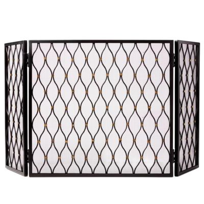 Cell Phone Locker Black 3-Panels Fireplace Cover Grate, Classic Fireplace Barrier Popular Wrought Iron Hearth Screen, Heavy Duty Rectangular Safety Fireguard