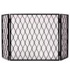 Cell Phone Locker Black 3-Panels Fireplace Cover Grate, Classic Fireplace Barrier Popular Wrought Iron Hearth Screen, Heavy Duty Rectangular Safety Fireguard view 1
