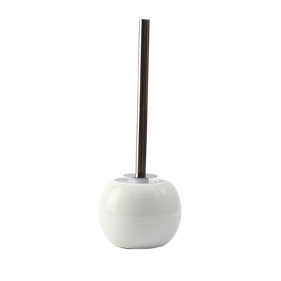 Compact Size Ceramics Toilet Brush Holder Set with Stainless Steel Handle Floor or Wall Mounted Splash-Proof