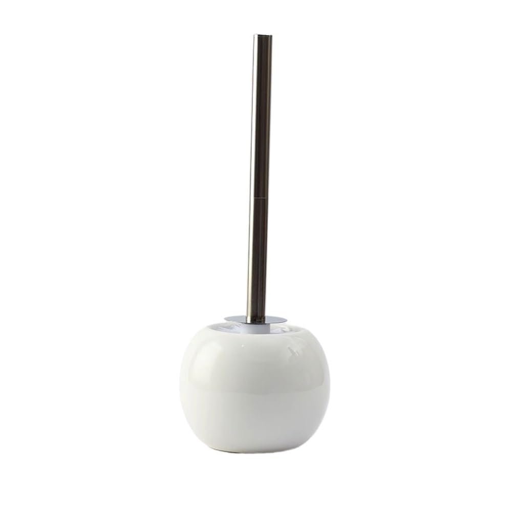 Compact Size Ceramics Toilet Brush Holder Set with Stainless Steel Handle Floor or Wall Mounted Splash-Proof