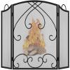 Fireplace Screen 3 Panel with Handles 48 W x 29 H Modern Wrought Iron Decorative Large Fire Spark Guard Grate for Living Room Outdoor Decor, Black () view 1