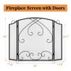 Fireplace Screen 3 Panel with Handles 48 W x 29 H Modern Wrought Iron Decorative Large Fire Spark Guard Grate for Living Room Outdoor Decor, Black () view 2