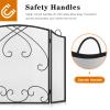 Fireplace Screen 3 Panel with Handles 48 W x 29 H Modern Wrought Iron Decorative Large Fire Spark Guard Grate for Living Room Outdoor Decor, Black () view 3