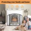 Fireplace Screen 3 Panel with Handles 48 W x 29 H Modern Wrought Iron Decorative Large Fire Spark Guard Grate for Living Room Outdoor Decor, Black () view 4