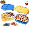 2 Pack Stainless Steel Snack Containers for Kids & Adults - Reusable 2 Compartment Snack Containers with Leakproof Silicone Lids, Divided Meal Prep Lunch Box Food Container for School, Office, Travel view 1