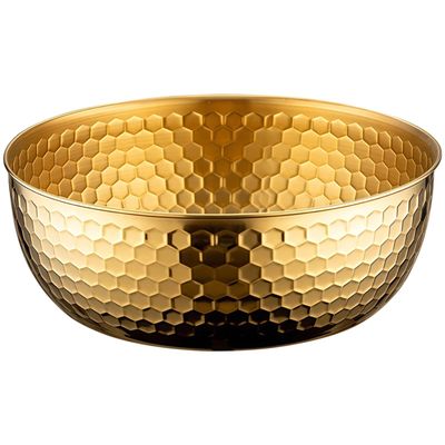Decorative Gold Hammered Salad Bowl, Stainless Steel Kitchen Bowl, 9.1 in/ 23 Cm Versatile Bowl for Soup, Snacks, Baking