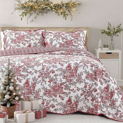 Wonderful 100% Cotton Red Floral Bedspread Set Full Size,Quilt Bedding Sets with Pillow Shams, 3 Pieces Botanical Coverlet Set, Quilted Blanket Bed Cover for All Season, 96"x110"