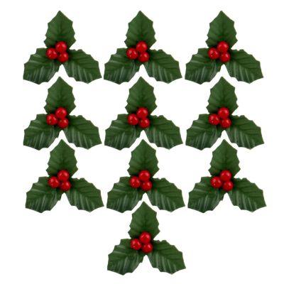 Tnyvm 10Pcs Christmas Holly Berries Faux Berry Flowers with Leaves Xmas Berry Picks Wreath Branches Christmas Vase Fillers, Artificial Flowers