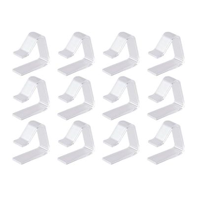 12 Pcs Transparent Hidden Plastic Tablecloth Clips, Detachable and Transparent with Elastic Fixing Brackets for Outdoor Table Tablecloths for Tabletop Thicknesses Ranging from 20mm to 35mm, Camping