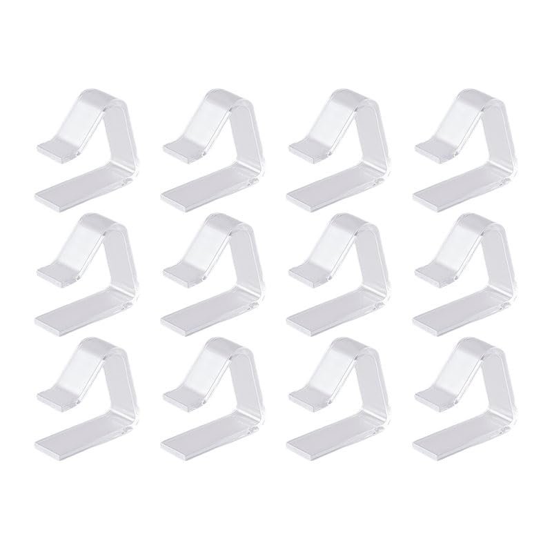 12 Pcs Transparent Hidden Plastic Tablecloth Clips, Detachable and Transparent with Elastic Fixing Brackets for Outdoor Table Tablecloths for Tabletop Thicknesses Ranging from 20mm to 35mm, Camping