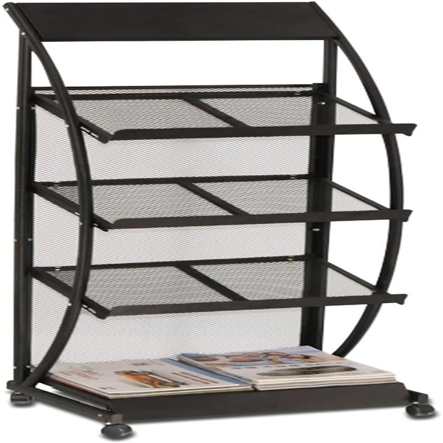 UHRLGHS Heavy Duty Magazine Rack, 4-Wheel Black Pamphlet Rack/Literature Rack/Poster Rack