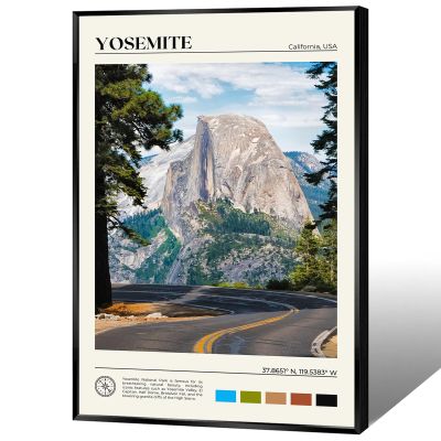 Trendy USA Yosemite National Park Landscape Canvas Posters Yosemite Valley Wall Art America City Travel Prints Painting For Living Room Bedroom Office Wall Decor 16x24in Black Framed