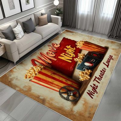 10x16 Movie Area Rug, Theater Lounge Area Rug, Movie Night Home Theater Floor Rugs, Vintage Movies Theaters Rugs, Washable Low Pile Film Carpet for Living Room