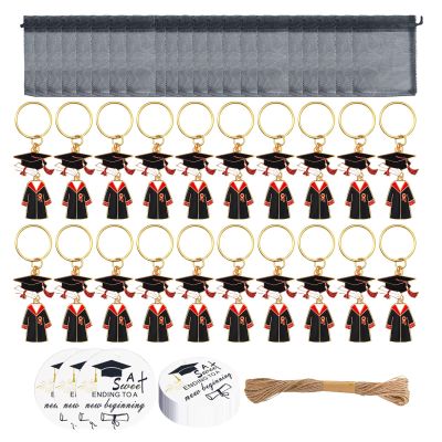 GORBUS 20pcs Academic Celebration Keychains With Gift Labels And Drawstring Pouches Graduation Theme Rings Accessories Zinc