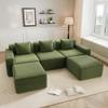 117.3" Cloud Couch Sectional Sofa, 3 Seat Modular Boneless Couches, Comfy Corduroy Fabric Sofa with Deep Seat, for Living Room, Apartment, Bedroom (Green, 117.3inch+2 Ottoman) view 1