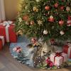 Christmas Santa Cow Pine Tree Poinsettia Christmas Tree Skirt,36 Inch Xmas Tree Ornaments Winter Snowy Large Round Trees Mat for Indoor Outdoor Holiday Party Decorations view 2