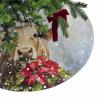 Christmas Santa Cow Pine Tree Poinsettia Christmas Tree Skirt,36 Inch Xmas Tree Ornaments Winter Snowy Large Round Trees Mat for Indoor Outdoor Holiday Party Decorations view 3