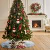 Christmas Santa Cow Pine Tree Poinsettia Christmas Tree Skirt,36 Inch Xmas Tree Ornaments Winter Snowy Large Round Trees Mat for Indoor Outdoor Holiday Party Decorations view 4