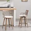 26 Inch Counter Height Bar Stools Set of 2, Swivel Counter Stools with Curved Arm and Footrest, Upholstered Wood Barstool with Metal Fence-Like Back for Kitchen Island Home Bar Pud(Beige Linen) view 1