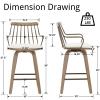26 Inch Counter Height Bar Stools Set of 2, Swivel Counter Stools with Curved Arm and Footrest, Upholstered Wood Barstool with Metal Fence-Like Back for Kitchen Island Home Bar Pud(Beige Linen) view 2