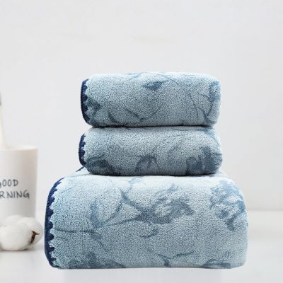 ABREEZE Blue Campanula Bath Towel Set, 3pc,Soft and Skin-Friendly with Excellent Absorption Towels for Bathrooms, Hotels and Gyms(1 Bath Towel,2 Hand Towels)