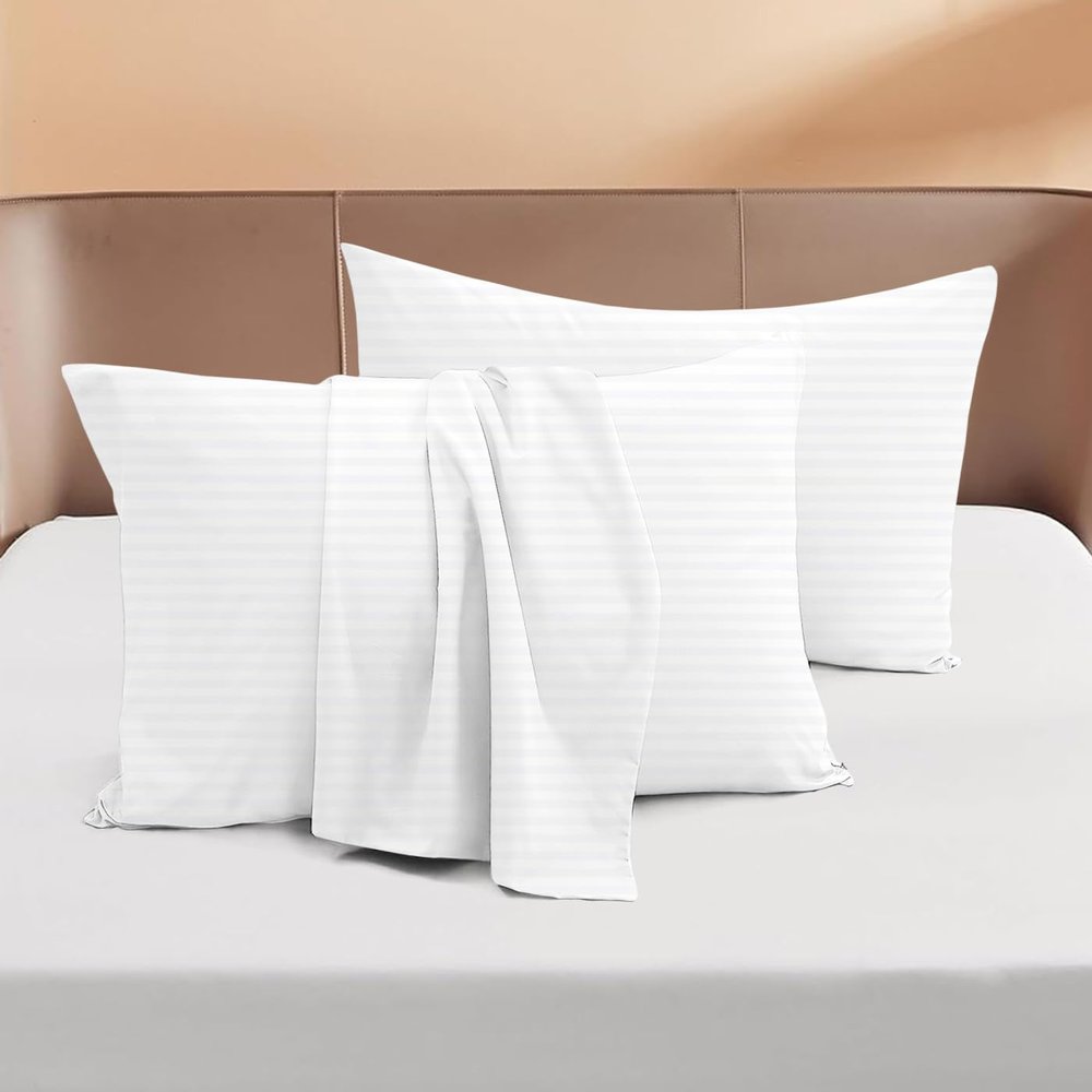 1000-TC Pima Cotton Pillowcases with Envelope Closure (2-Pack), King Size (20" x 40") White Stripe