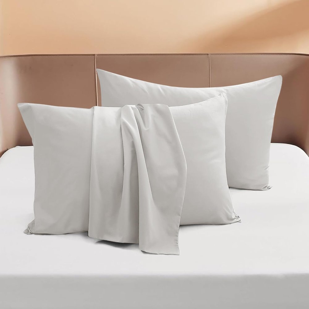 1000-TC Pima Cotton Pillowcases with Envelope Closure (2-Pack), King Size (20" x 40") Silver Grey Solid