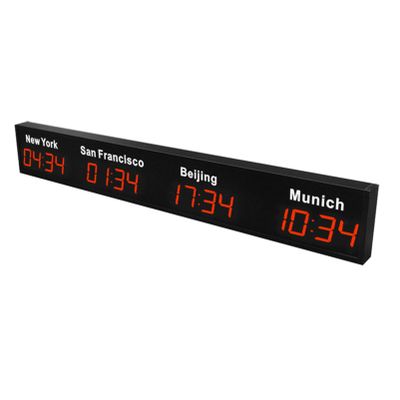 Wlikoci World Time Zones Clock, Digital Multiple Time Zones Clock, 3/4/5 Cities World Time Clock, for Multinational Enterprises Hotels Office (Red 4City)