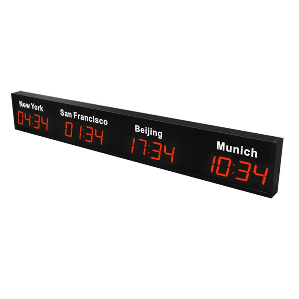 Wlikoci World Time Zones Clock, Digital Multiple Time Zones Clock, 3/4/5 Cities World Time Clock, for Multinational Enterprises Hotels Office (Red 4City)
