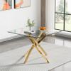 36'' Square Glass Dining Table Set for 2,3-Piece Modern Kitchen Table and Chairs Set for 2 with Metal Legs&Velvet 2 Chairs for Kitchen Dining Room view 3