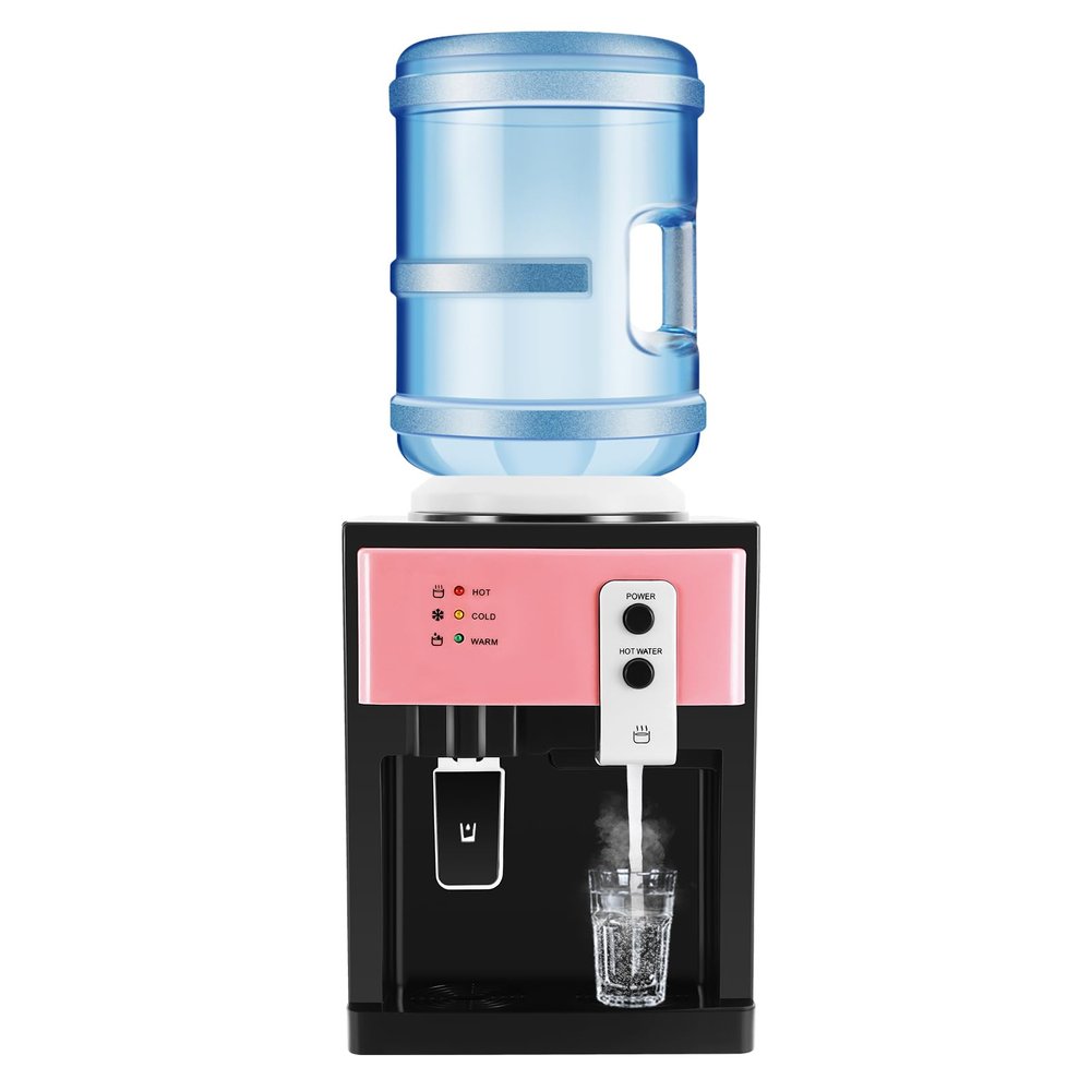 5 Gallon Top Loading Water Cooler Dispenser, Stainless Steel Countertop Water Dispenser with 3 Temperature Settings, Electric Hot & Cold Water Cooler for Home, Office (Pink)