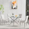 36'' Round Glass Dining Table Set for 4,5-Piece Round Kitchen Table and Chairs Set for 4 with Metal Legs&Velvet 4 Chairs for Kitchen Dining Room view 2