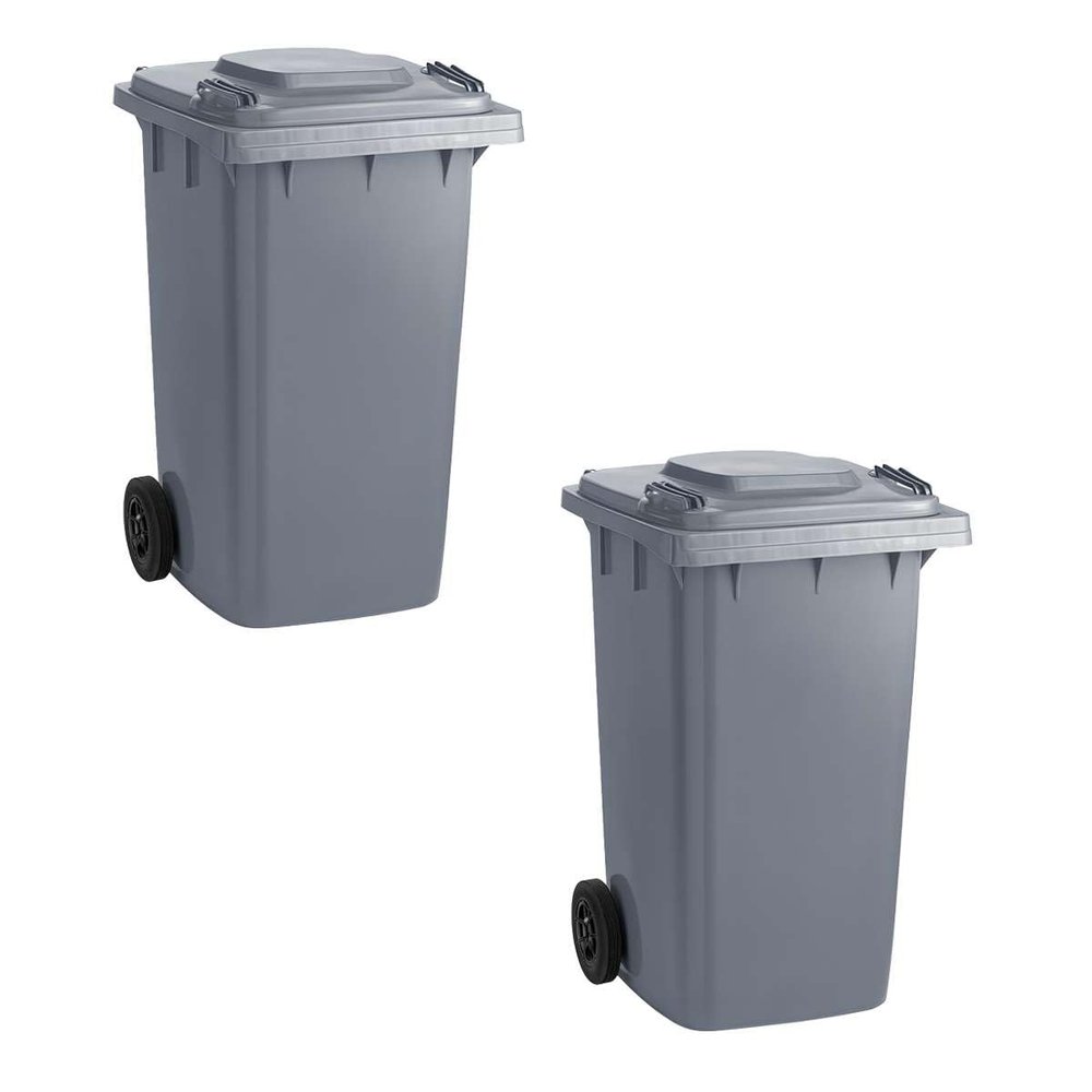 Zedfire [2 Pack] 95 Gallon Rolling Trash Can with Lid, Heavy-Duty Wheeled Garbage Bin, Mobile Trash Container for Outdoor or Commercial Use, Gray
