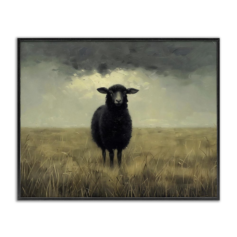 Stupell Industries Black Sheep in Field Black Framed Giclee Art, design by Arlington Prints, 16 x 20