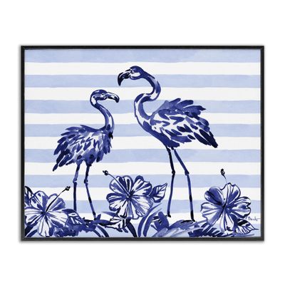 Stupell Industries Indigo Flamingos over Stripes Black Framed Giclee Art, design by Paul Brent, 16 x 20