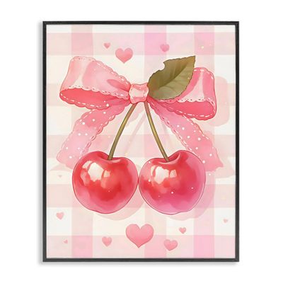 Stupell Industries Cherries On Pink Gingham Black Framed Giclee Art, design by Creative Studio, 20 x 16
